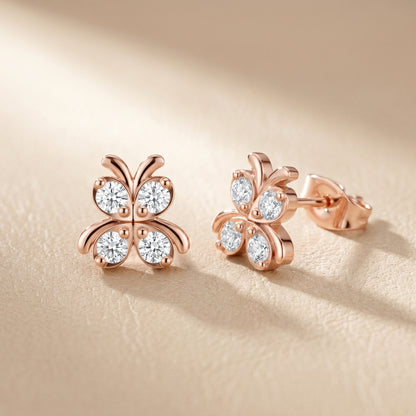Astra Wing Round Diamond Stud Earrings in Rose Gold - Round Cut Lab Diamond Rose Gold Ring