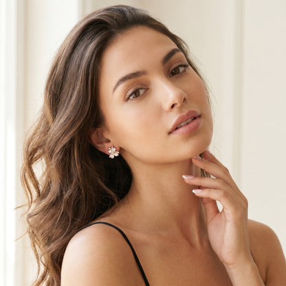 Astra Wing Round Diamond Stud Earrings in Rose Gold - Round Cut Lab Diamond Rose Gold Ring