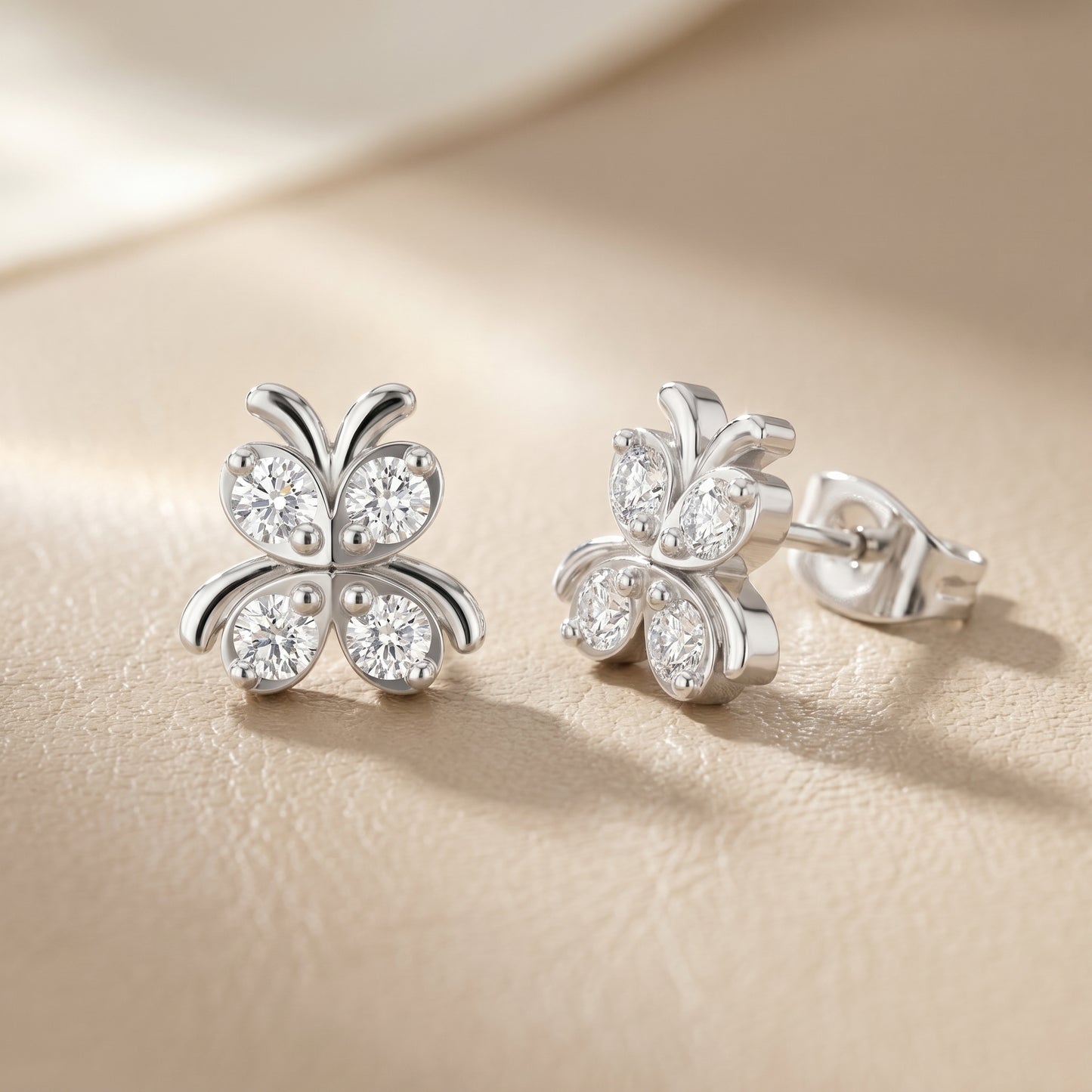 Astra Wing Round Diamond Stud Earrings in White Gold - Round Cut Lab Diamond White Gold Ring
