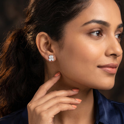 Astra Wing Round Diamond Stud Earrings in Silver - Round Cut Lab Diamond Silver Ring
