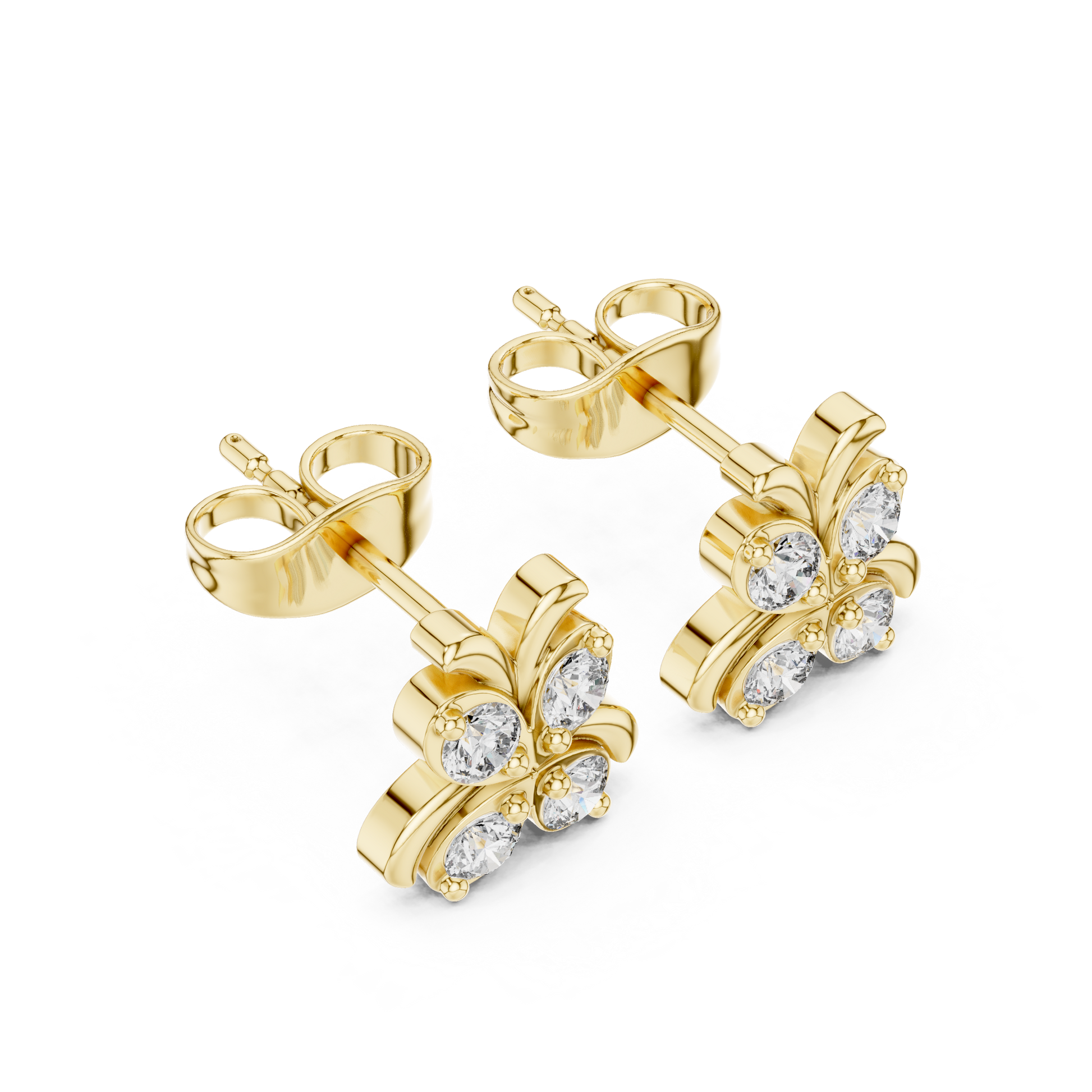 Astra Wing Round Diamond Stud Earrings in Yellow Gold - Round Cut Lab Diamond Yellow Gold Ring