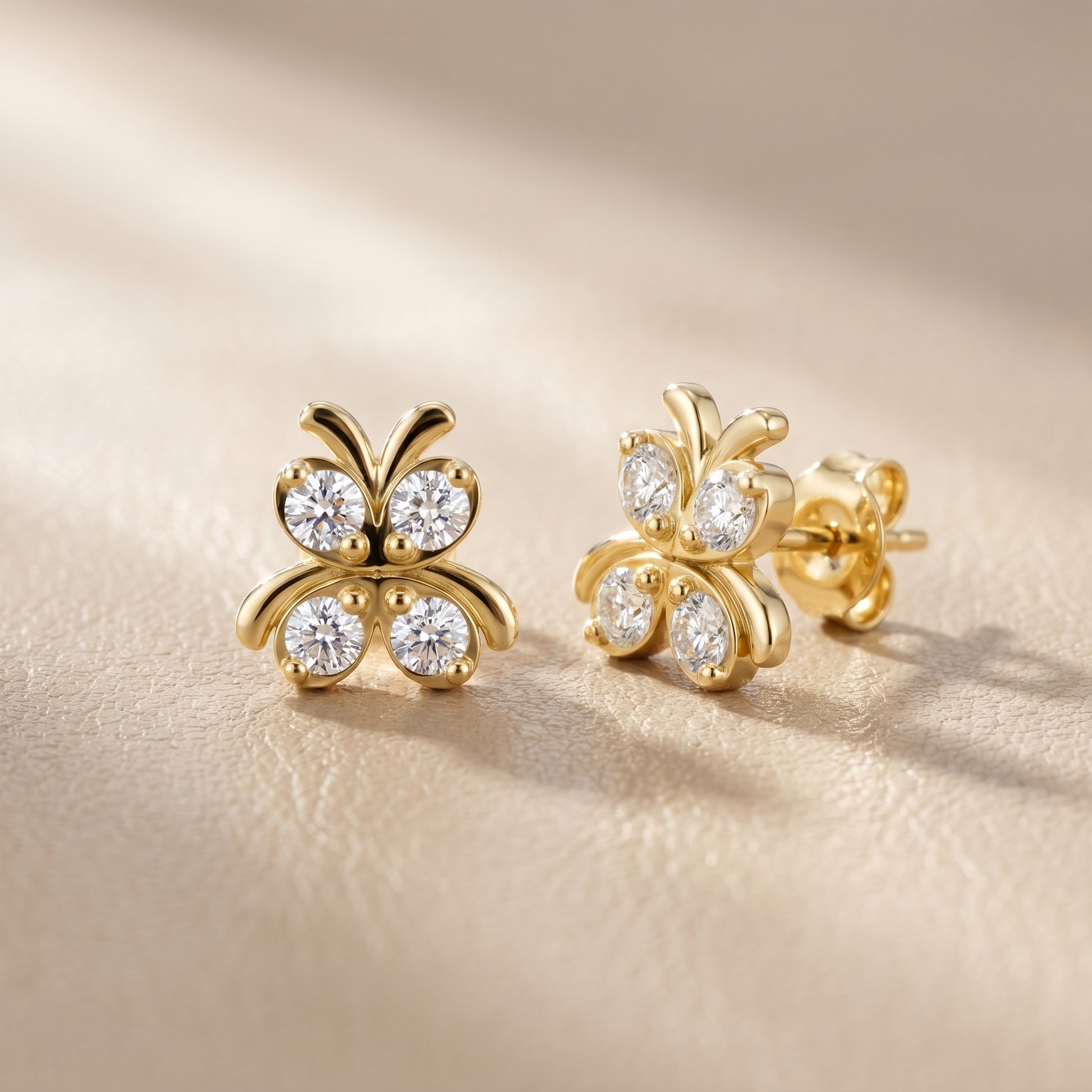 Astra Wing Round Diamond Stud Earrings in Yellow Gold - Round Cut Lab Diamond Yellow Gold Ring