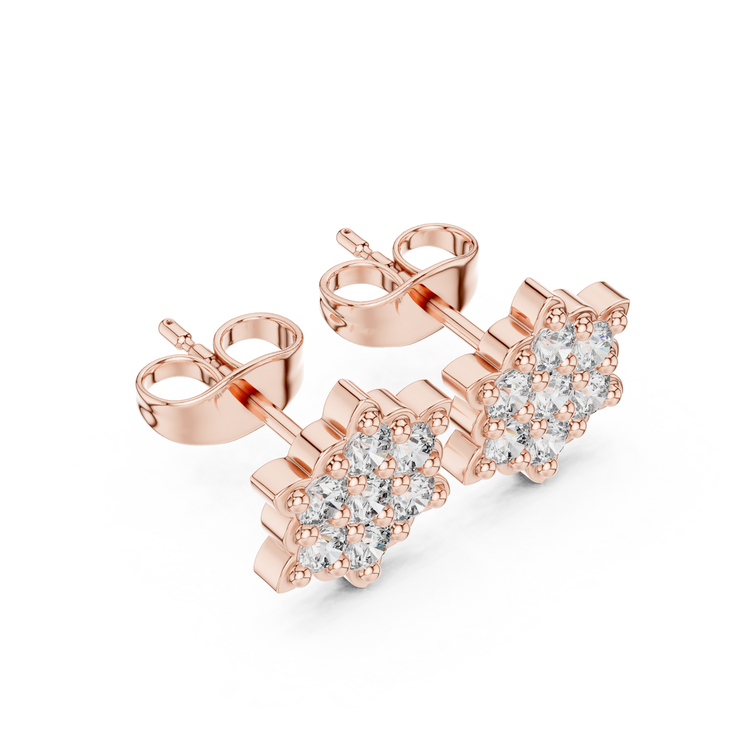 Solstice Bloom Round Diamond Stud Earrings in Rose Gold - Round Cut Lab Diamond Rose Gold Ring