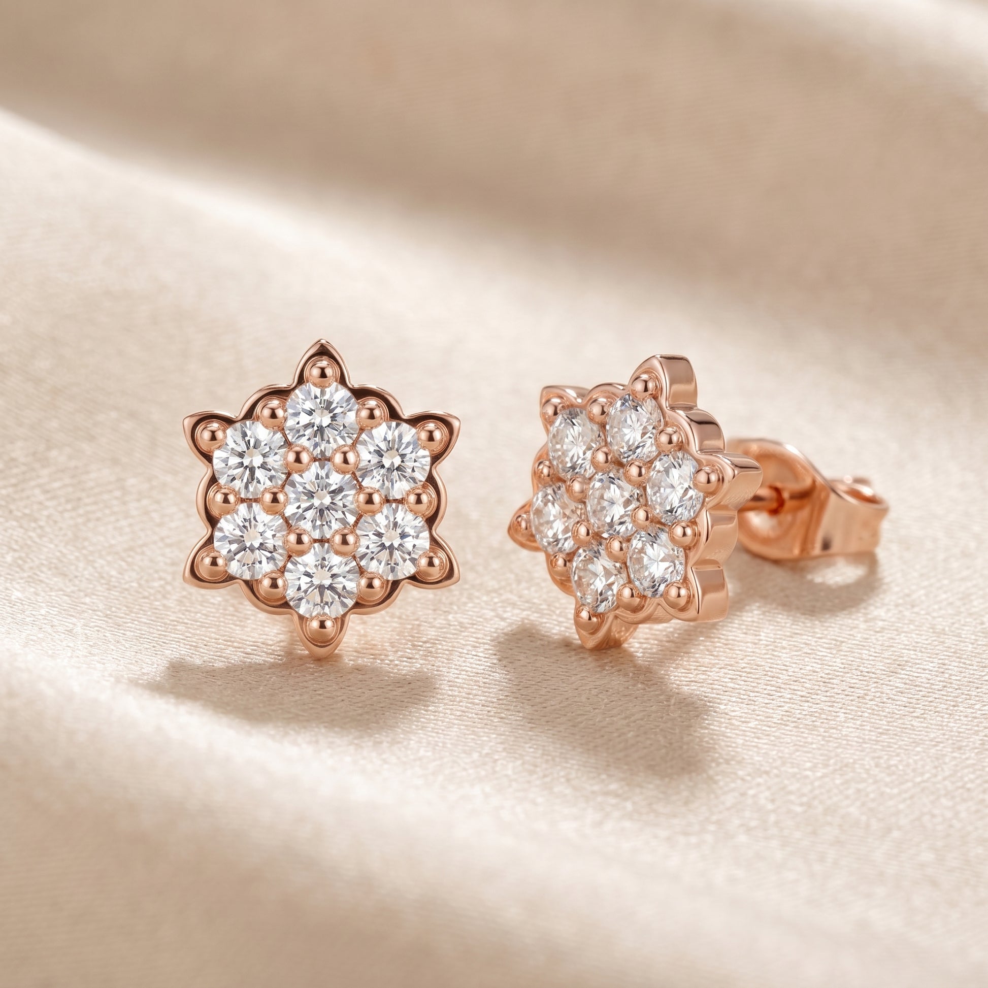 Solstice Bloom Round Diamond Stud Earrings in Rose Gold - Round Cut Lab Diamond Rose Gold Ring