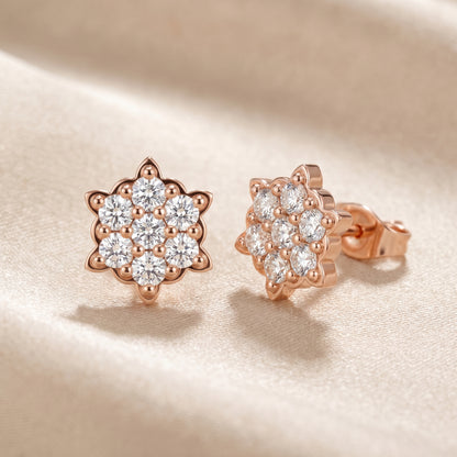 Solstice Bloom Round Diamond Stud Earrings in Rose Gold - Round Cut Lab Diamond Rose Gold Ring