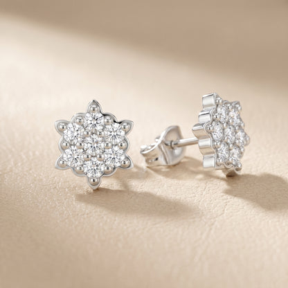 Solstice Bloom Round Diamond Stud Earrings in Silver - Round Cut Lab Diamond Silver Ring