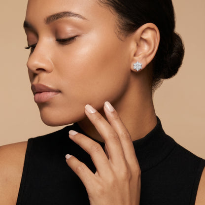 Solstice Bloom Round Diamond Stud Earrings in Silver - Round Cut Lab Diamond Silver Ring
