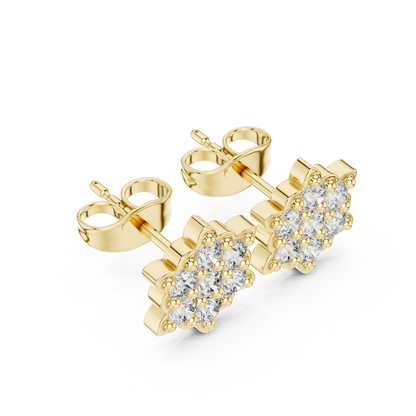Solstice Bloom Round Diamond Stud Earrings in Yellow Gold - Round Cut Lab Diamond Yellow Gold Ring