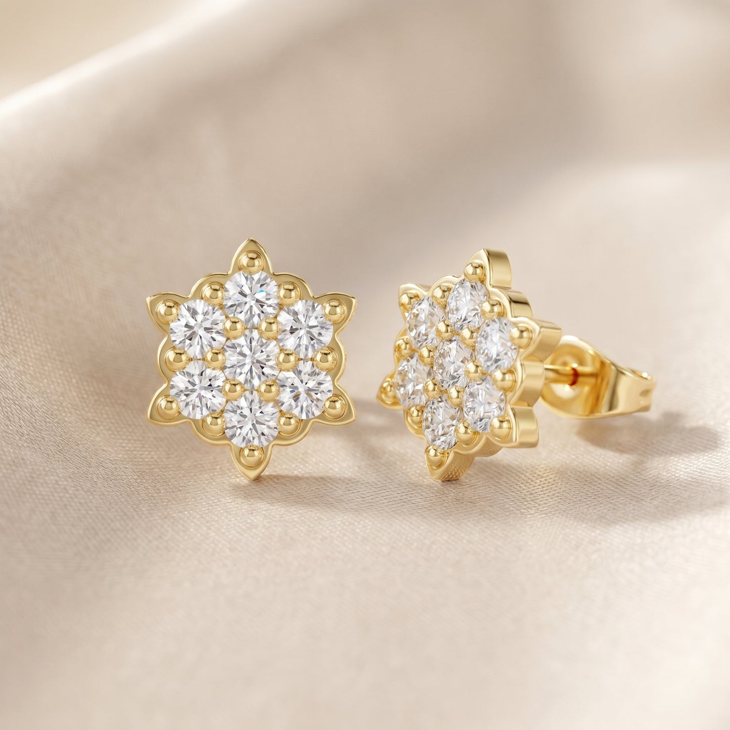 Solstice Bloom Round Diamond Stud Earrings in Yellow Gold - Round Cut Lab Diamond Yellow Gold Ring