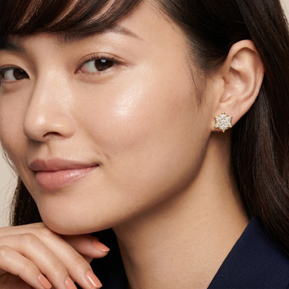 Solstice Bloom Round Diamond Stud Earrings in Yellow Gold - Round Cut Lab Diamond Yellow Gold Ring