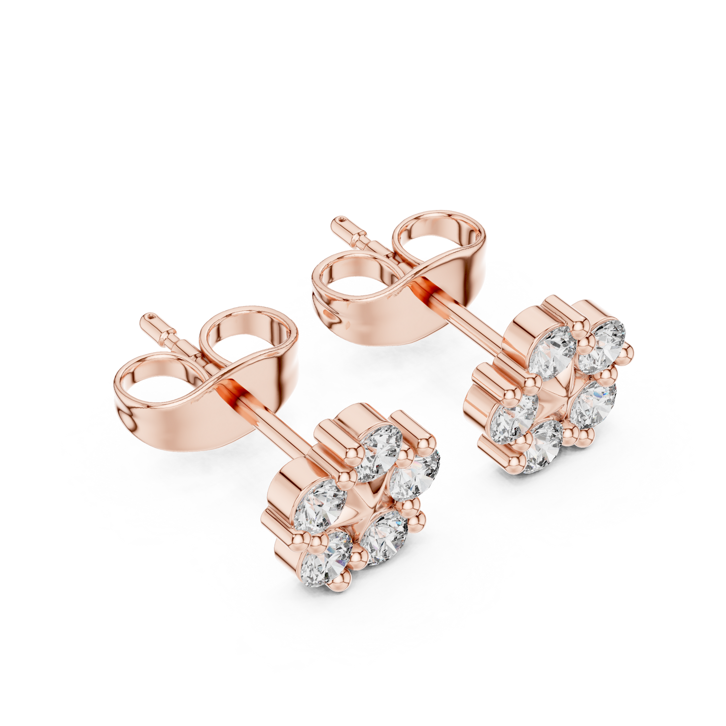 Stella Bloom Round Diamond Stud Earrings in Rose Gold - Round Cut Lab Diamond Rose Gold Ring