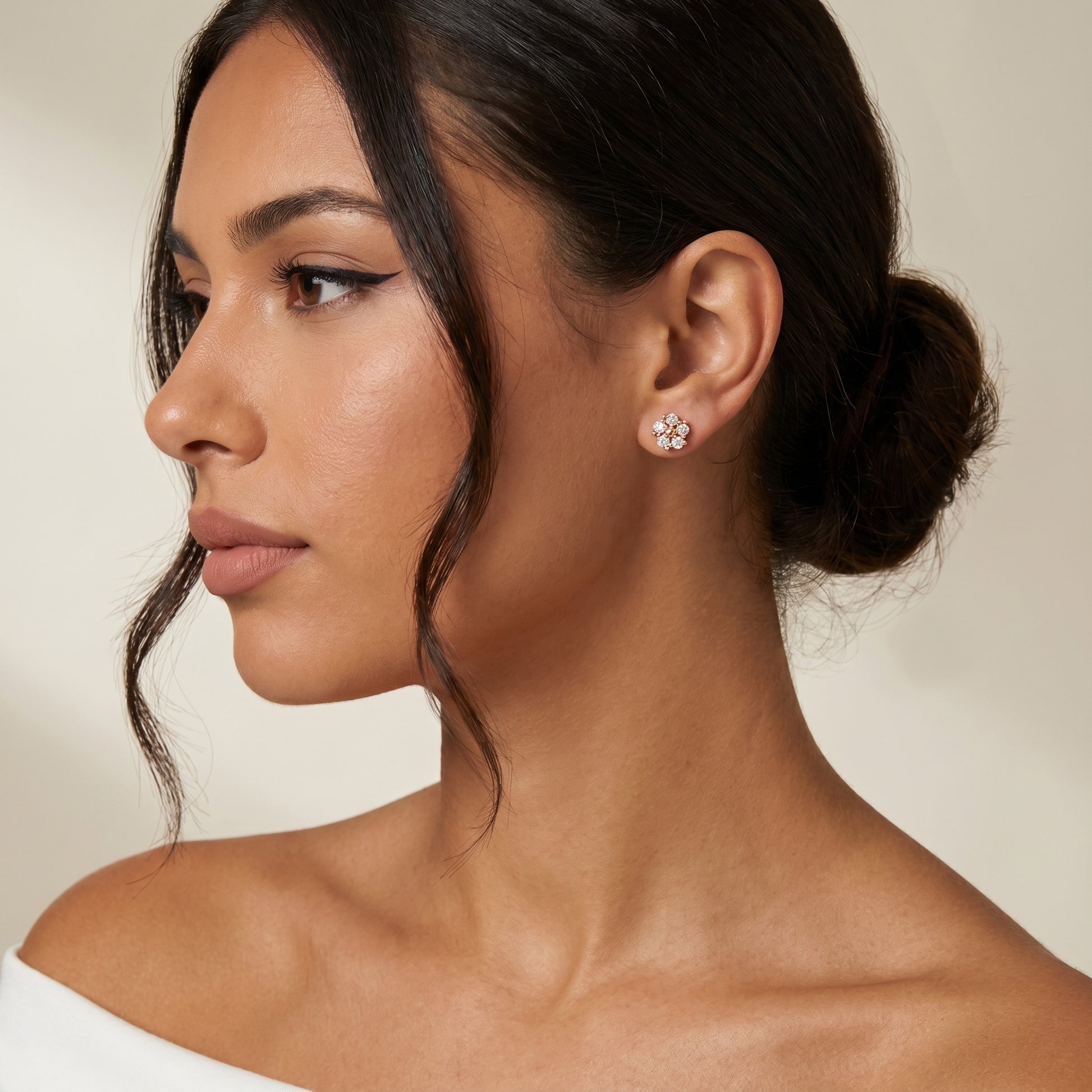 Stella Bloom Round Diamond Stud Earrings in Rose Gold - Round Cut Lab Diamond Rose Gold Ring
