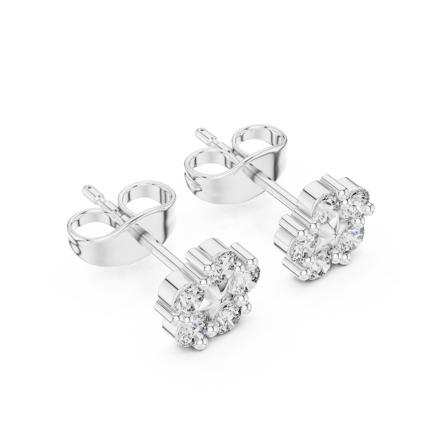 Stella Bloom Round Diamond Stud Earrings in Silver - Round Cut Lab Diamond Silver Ring