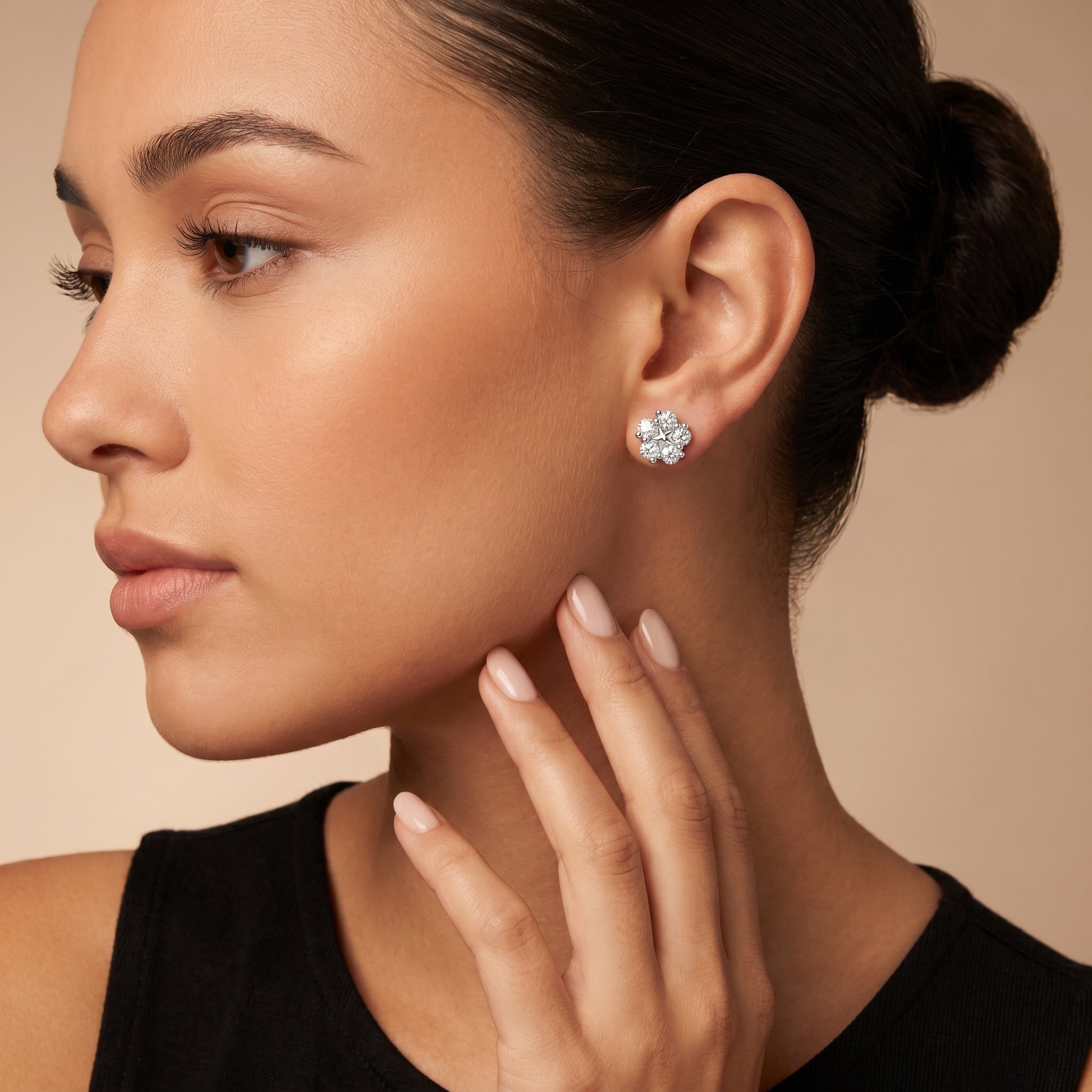 Stella Bloom Round Diamond Stud Earrings in Silver - Round Cut Lab Diamond Silver Ring