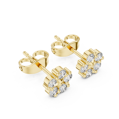 Stella Bloom Round Diamond Stud Earrings in Yellow Gold - Round Cut Lab Diamond Yellow Gold Ring