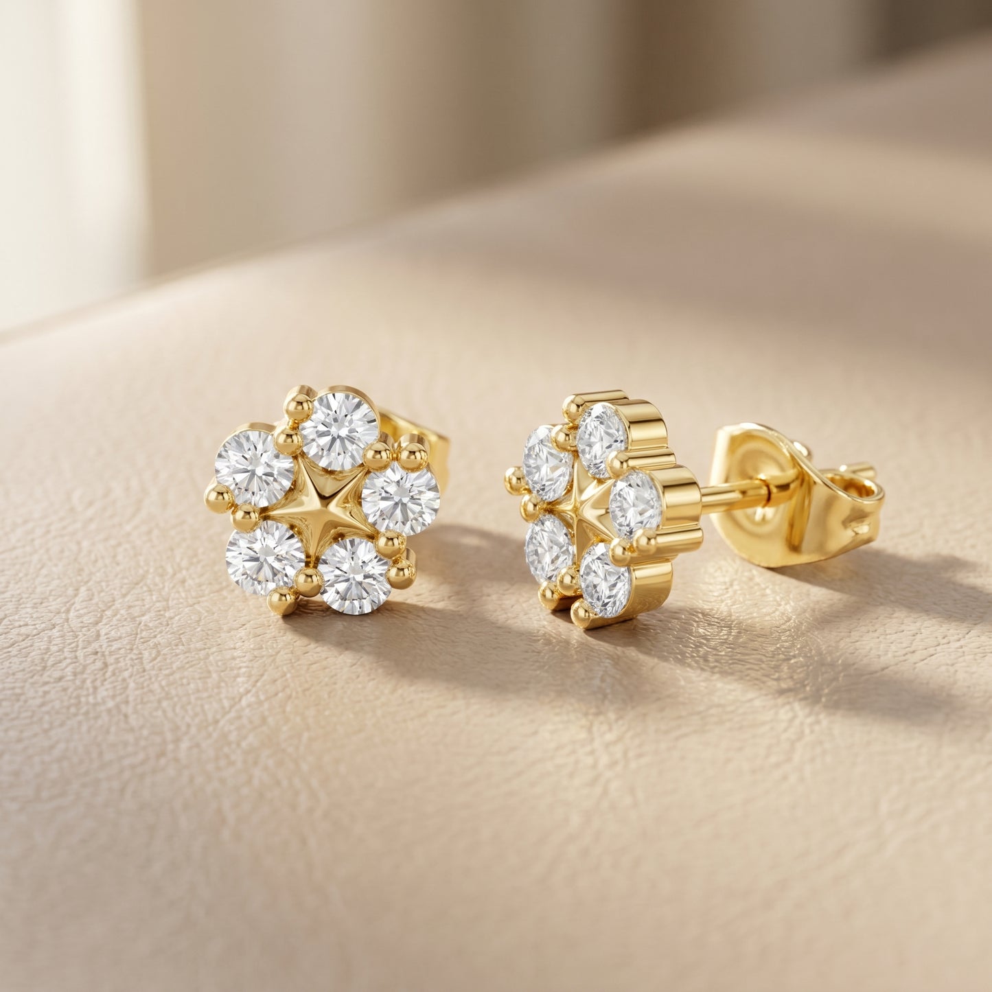 Stella Bloom Round Diamond Stud Earrings in Yellow Gold - Round Cut Lab Diamond Yellow Gold Ring
