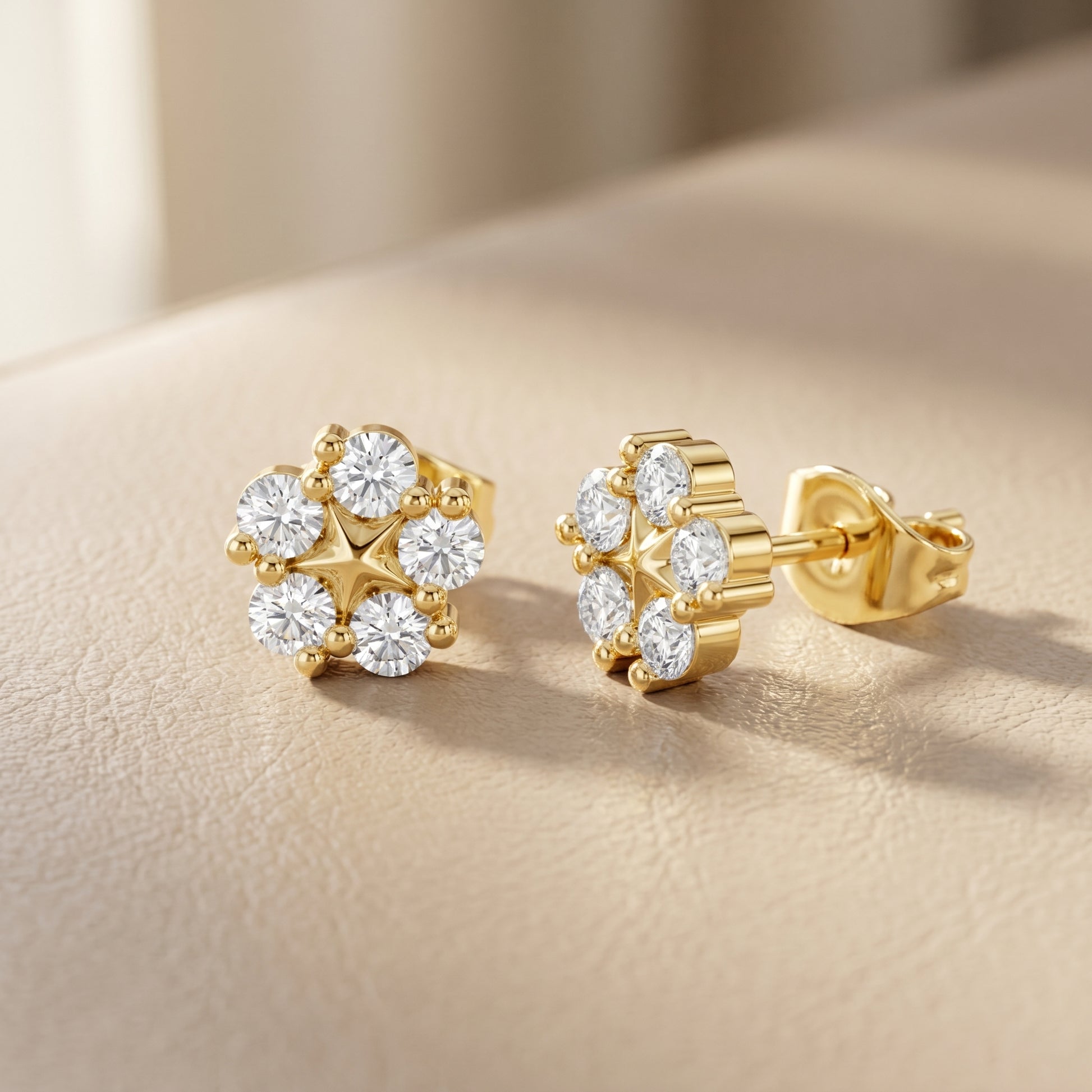 Stella Bloom Round Diamond Stud Earrings in Yellow Gold - Round Cut Lab Diamond Yellow Gold Ring