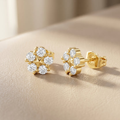 Stella Bloom Round Diamond Stud Earrings in Yellow Gold - Round Cut Lab Diamond Yellow Gold Ring