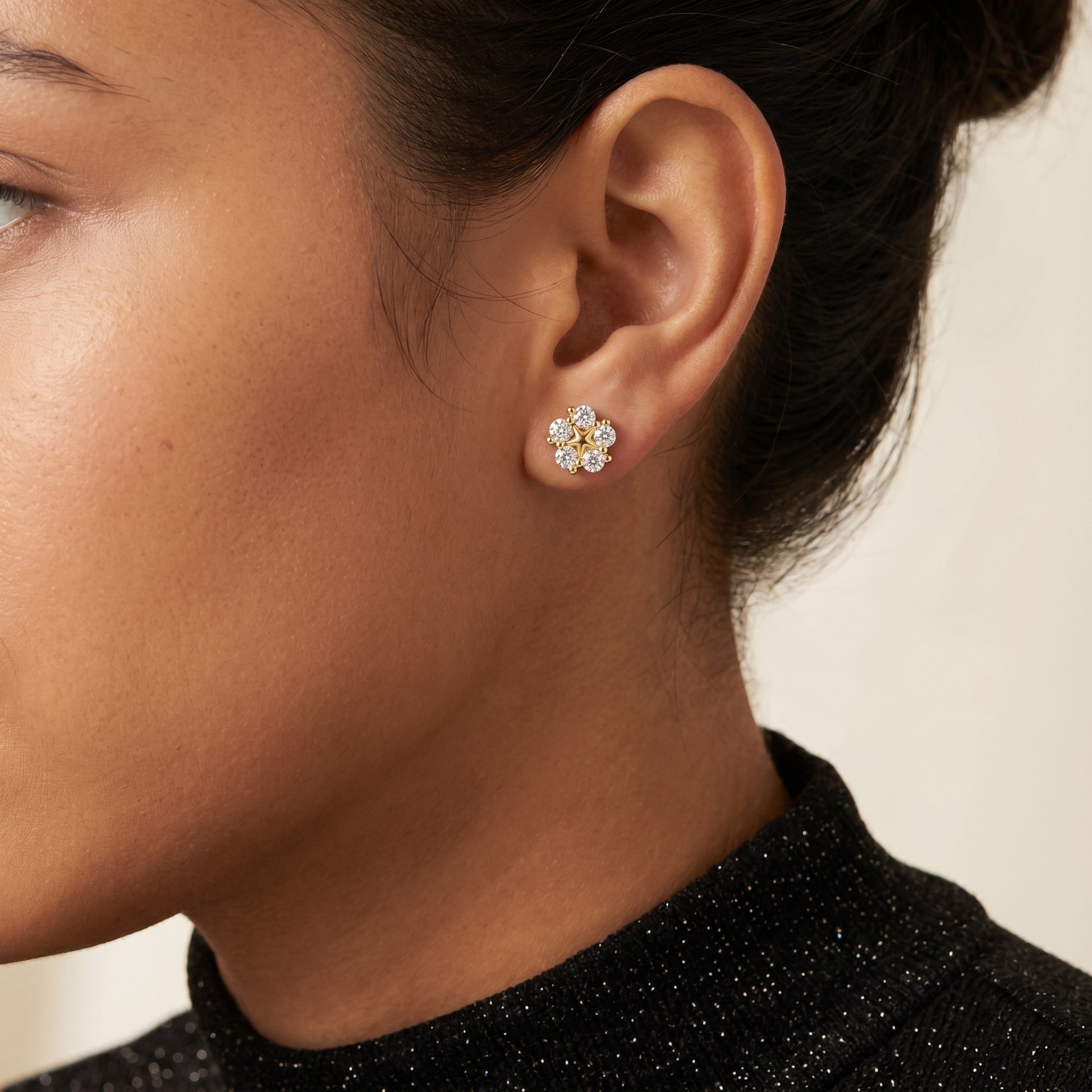 Stella Bloom Round Diamond Stud Earrings in Yellow Gold - Round Cut Lab Diamond Yellow Gold Ring