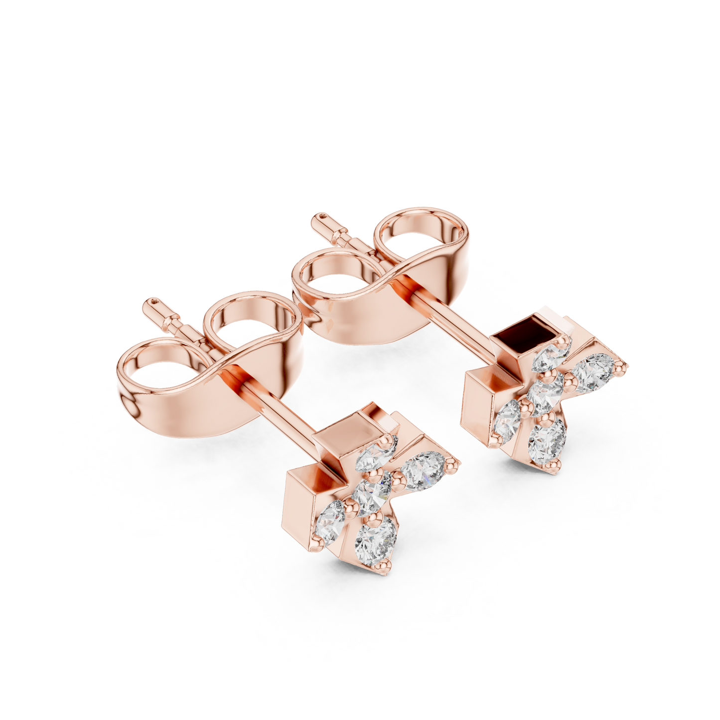 5-Stone Round Diamond Clove Stud Earrings in Rose Gold - Round Cut Lab Diamond Rose Gold Ring
