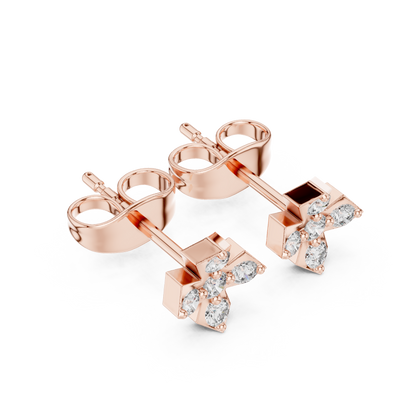 5-Stone Round Diamond Clove Stud Earrings in Rose Gold - Round Cut Lab Diamond Rose Gold Ring