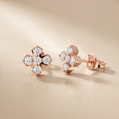 5-Stone Round Diamond Clove Stud Earrings in Rose Gold - Round Cut Lab Diamond Rose Gold Ring