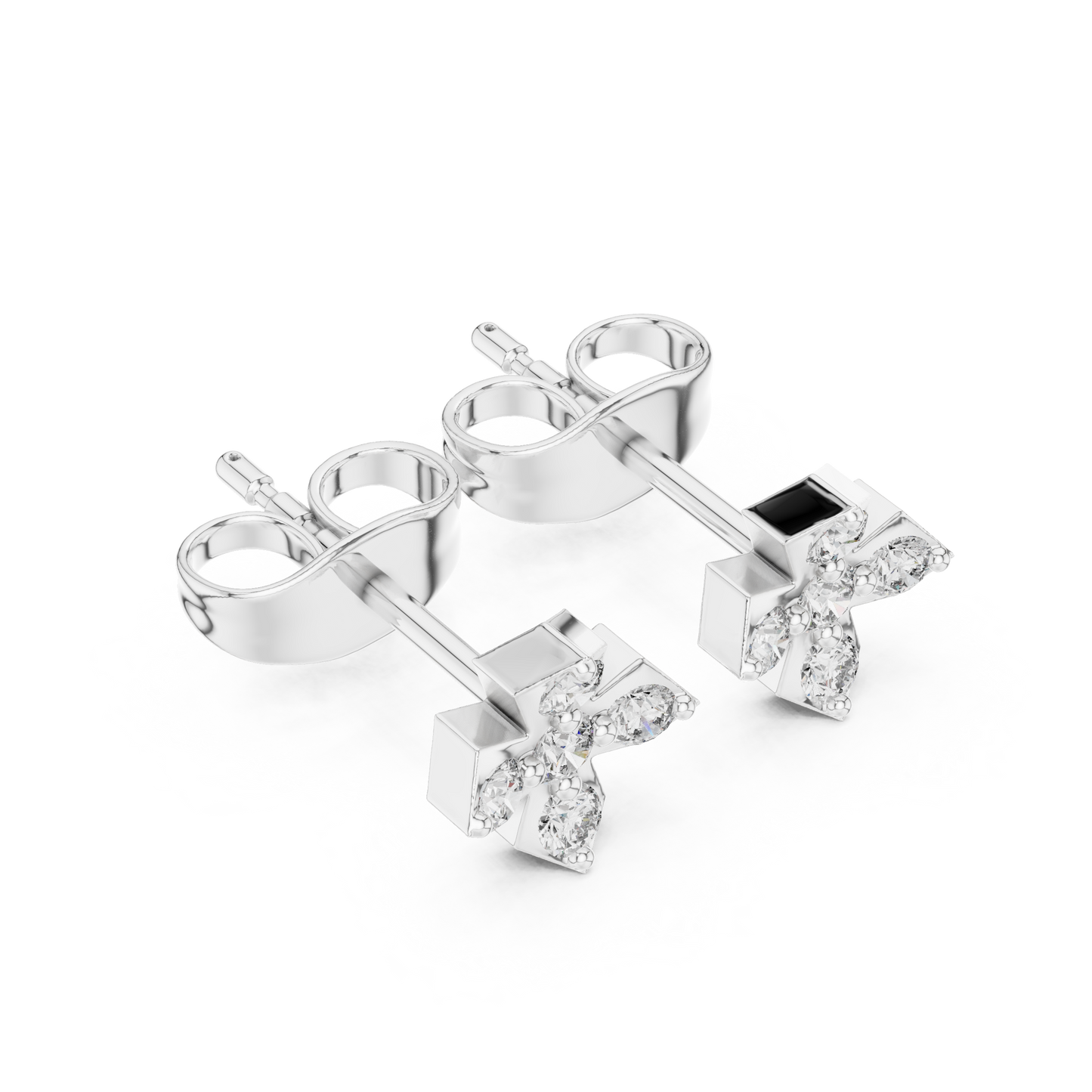 5-Stone Round Diamond Clove Stud Earrings in White Gold - Round Cut Lab Diamond White Gold Ring