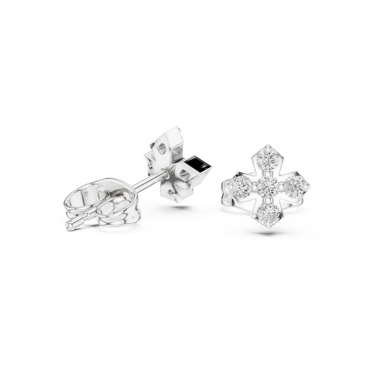 5-Stone Round Diamond Clove Stud Earrings in Platinum - Round Cut Lab Diamond Platinum Ring