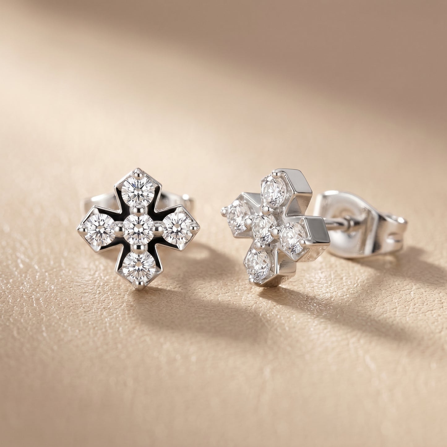 5-Stone Round Diamond Clove Stud Earrings in White Gold - Round Cut Lab Diamond White Gold Ring