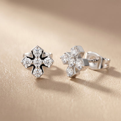 5-Stone Round Diamond Clove Stud Earrings in White Gold - Round Cut Lab Diamond White Gold Ring