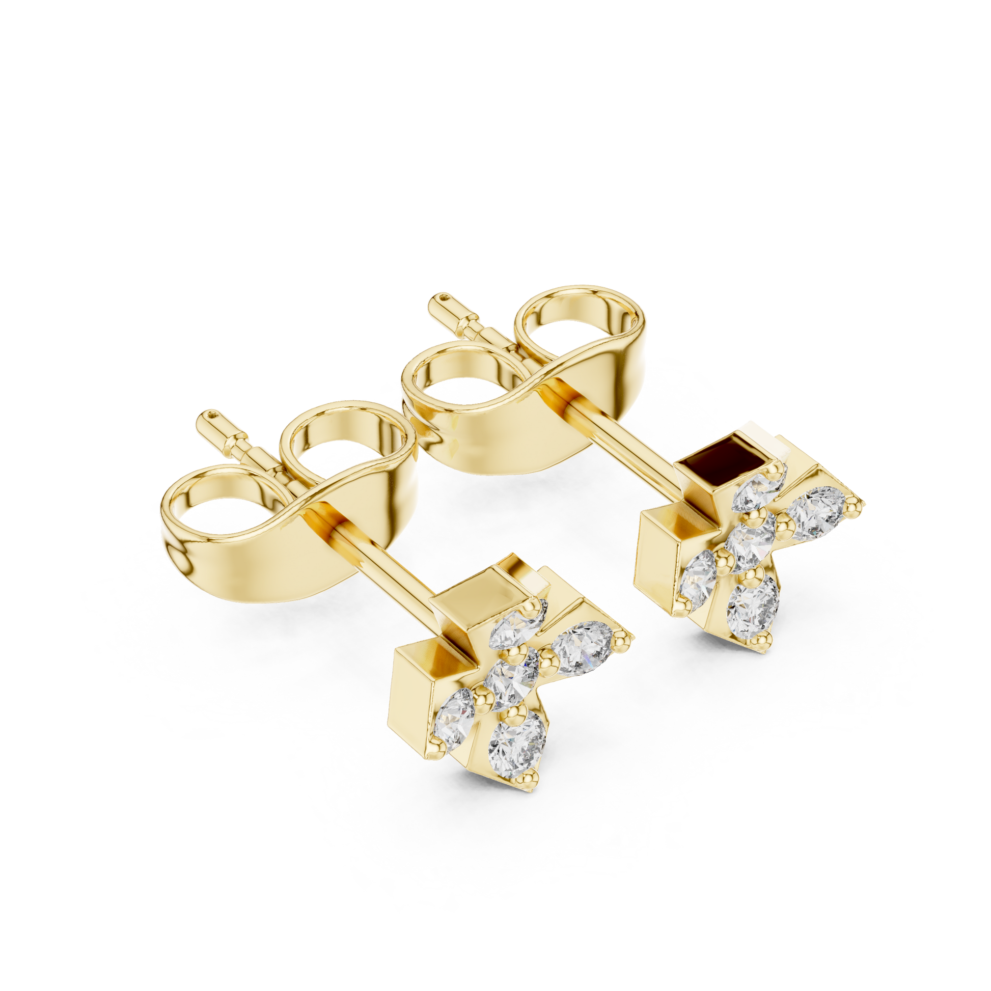 5-Stone Round Diamond Clove Stud Earrings in Yellow Gold - Round Cut Lab Diamond Yellow Gold Ring