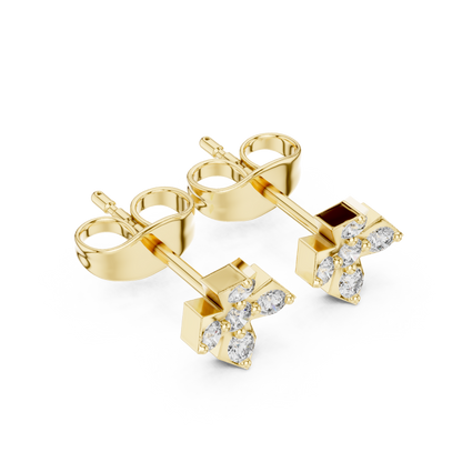 5-Stone Round Diamond Clove Stud Earrings in Yellow Gold - Round Cut Lab Diamond Yellow Gold Ring