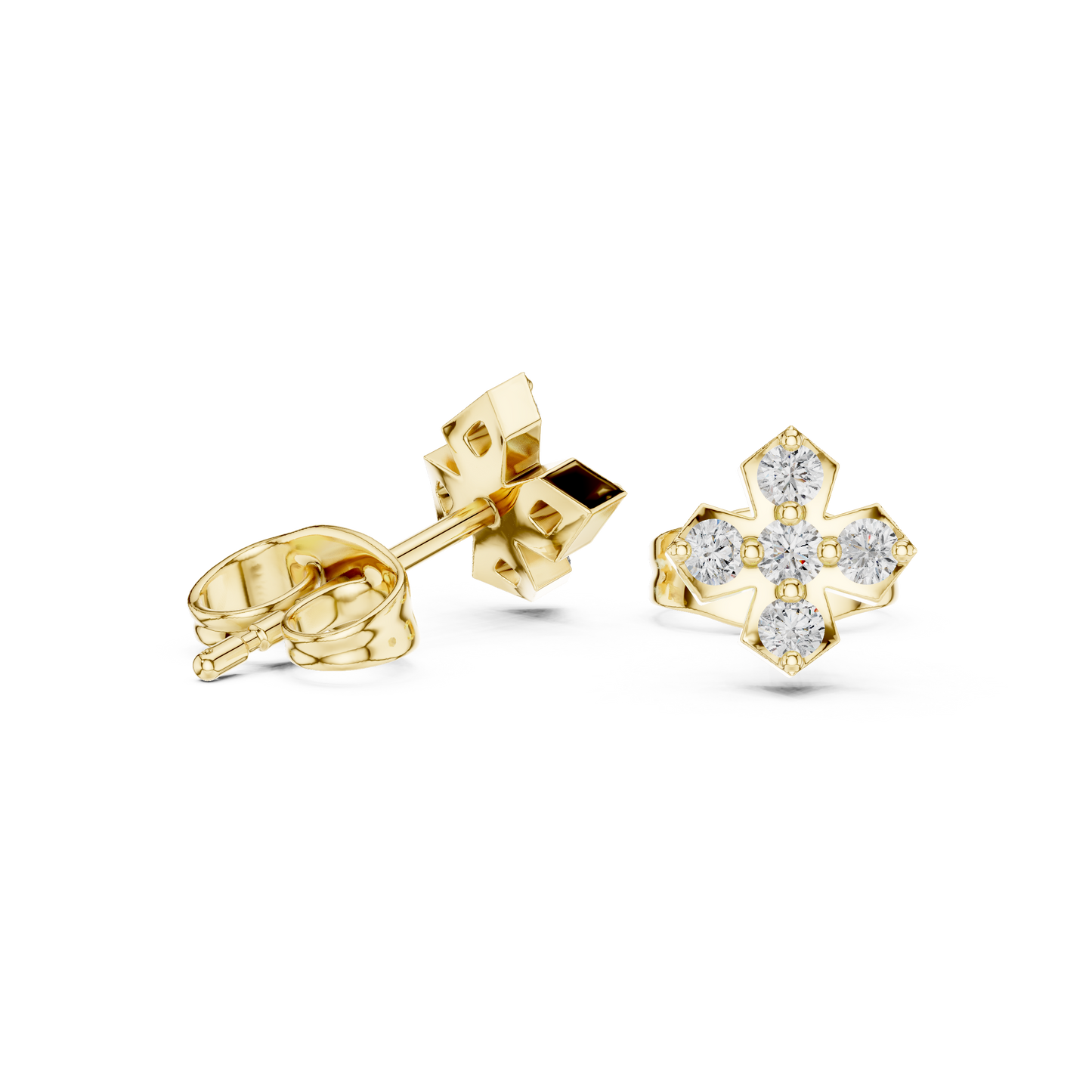 5-Stone Round Diamond Clove Stud Earrings in Yellow Gold - Round Cut Lab Diamond Yellow Gold Ring