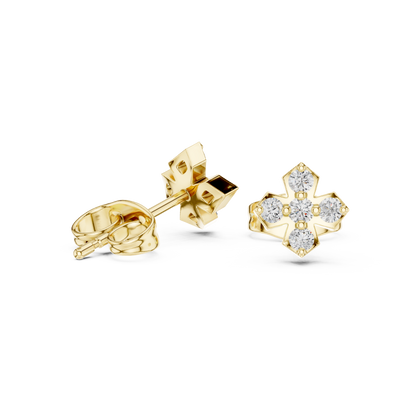 5-Stone Round Diamond Clove Stud Earrings in Yellow Gold - Round Cut Lab Diamond Yellow Gold Ring
