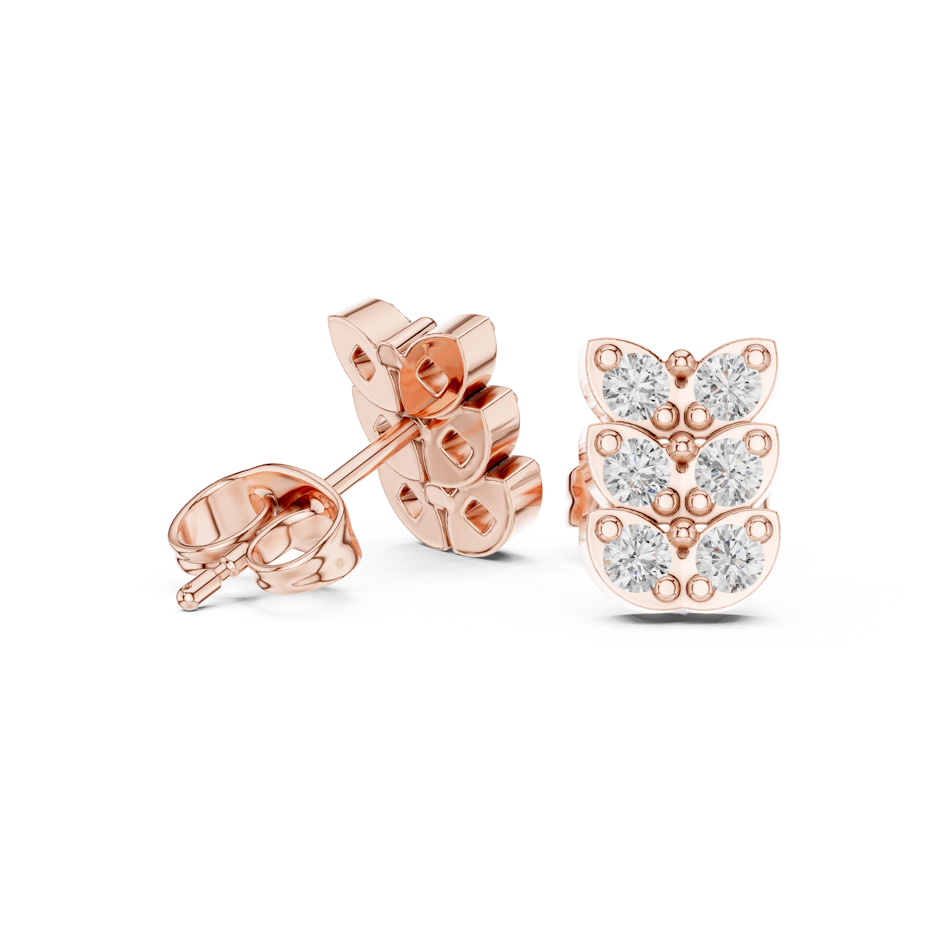 Verona Scallop Round Diamond Stud Earrings in Rose Gold - Round Cut Lab Diamond Rose Gold Ring