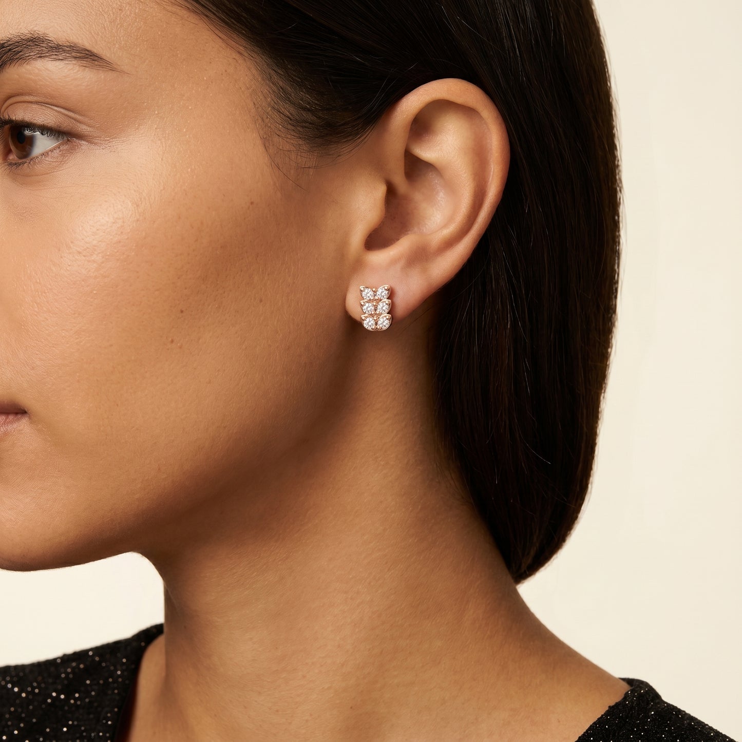 Verona Scallop Round Diamond Stud Earrings in Rose Gold - Round Cut Lab Diamond Rose Gold Ring
