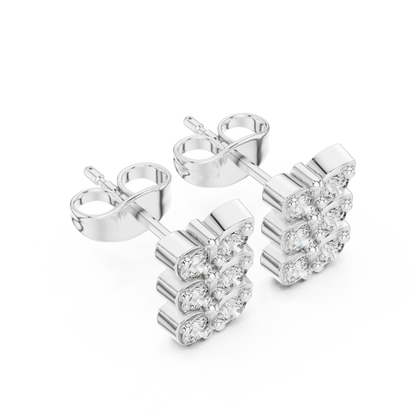 Verona Scallop Round Diamond Stud Earrings in Silver - Round Cut Lab Diamond Silver Ring