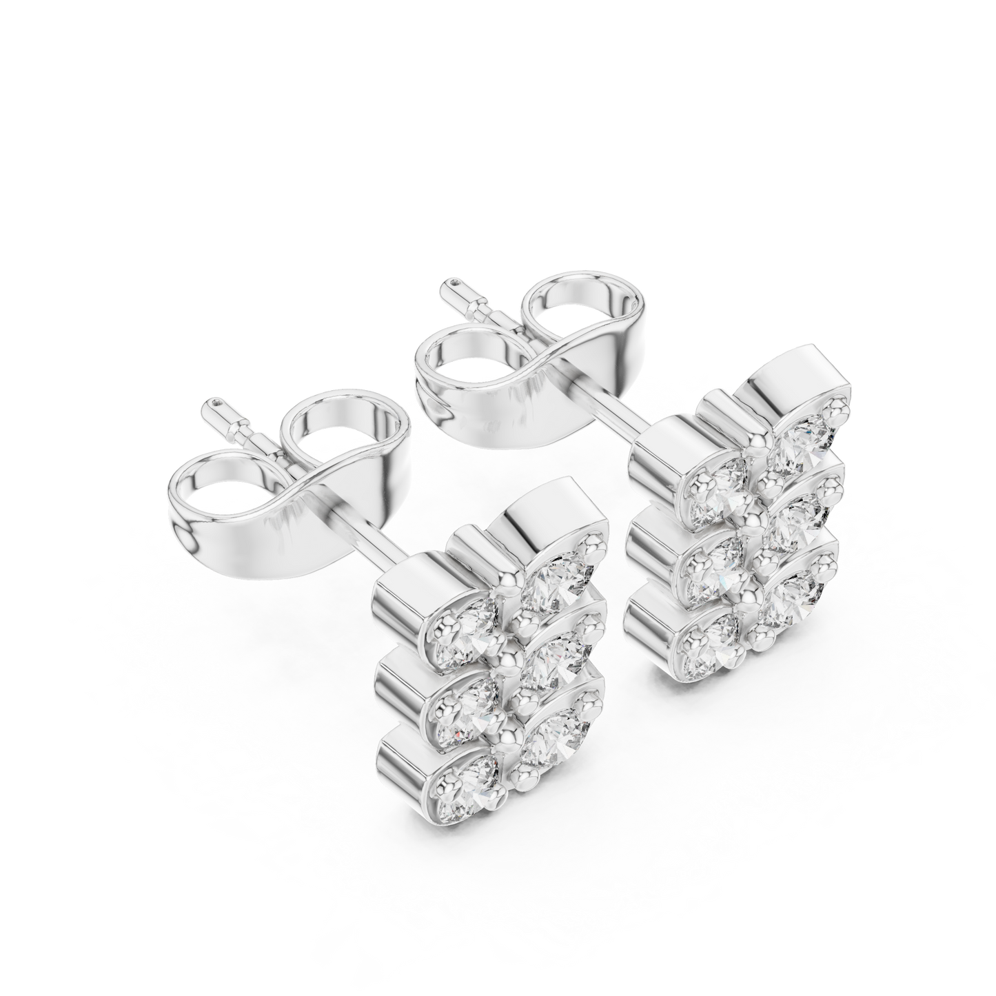 Verona Scallop Round Diamond Stud Earrings in Platinum - Round Cut Lab Diamond Platinum Ring