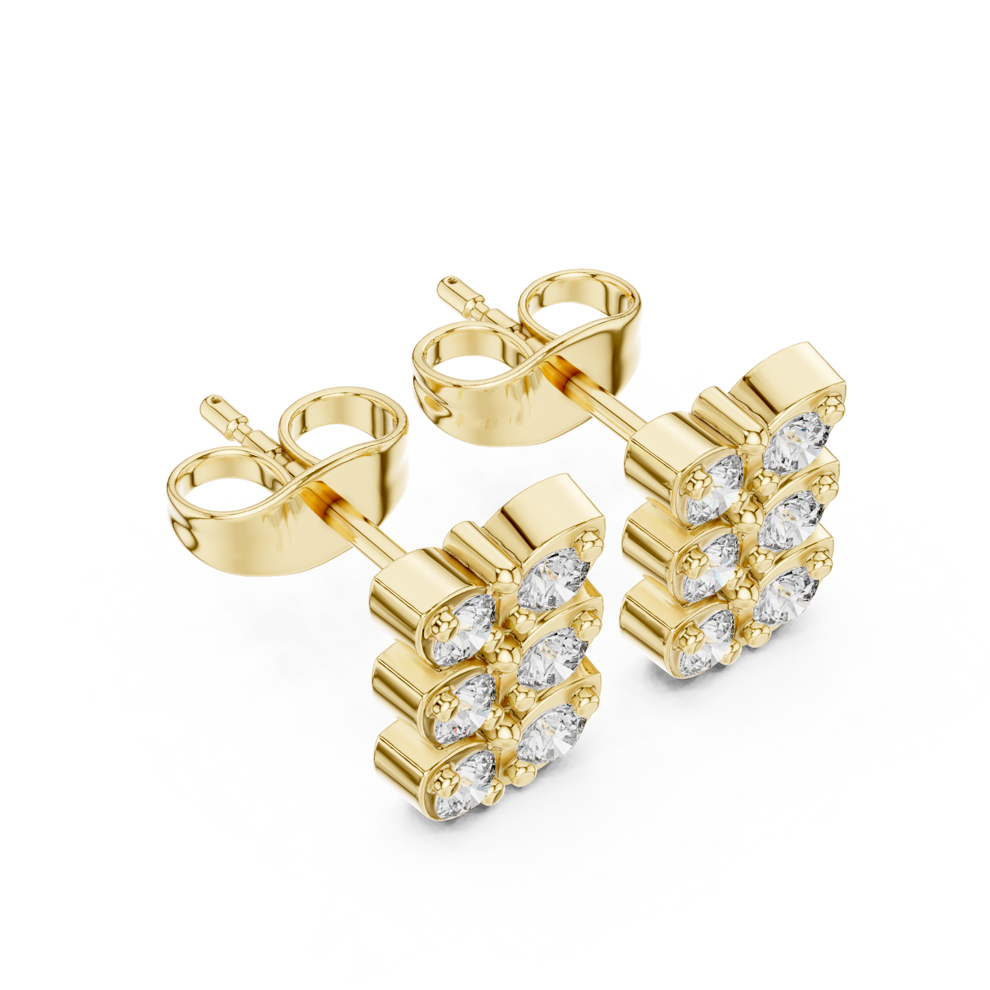 Verona Scallop Round Diamond Stud Earrings in Yellow Gold - Round Cut Lab Diamond Yellow Gold Ring