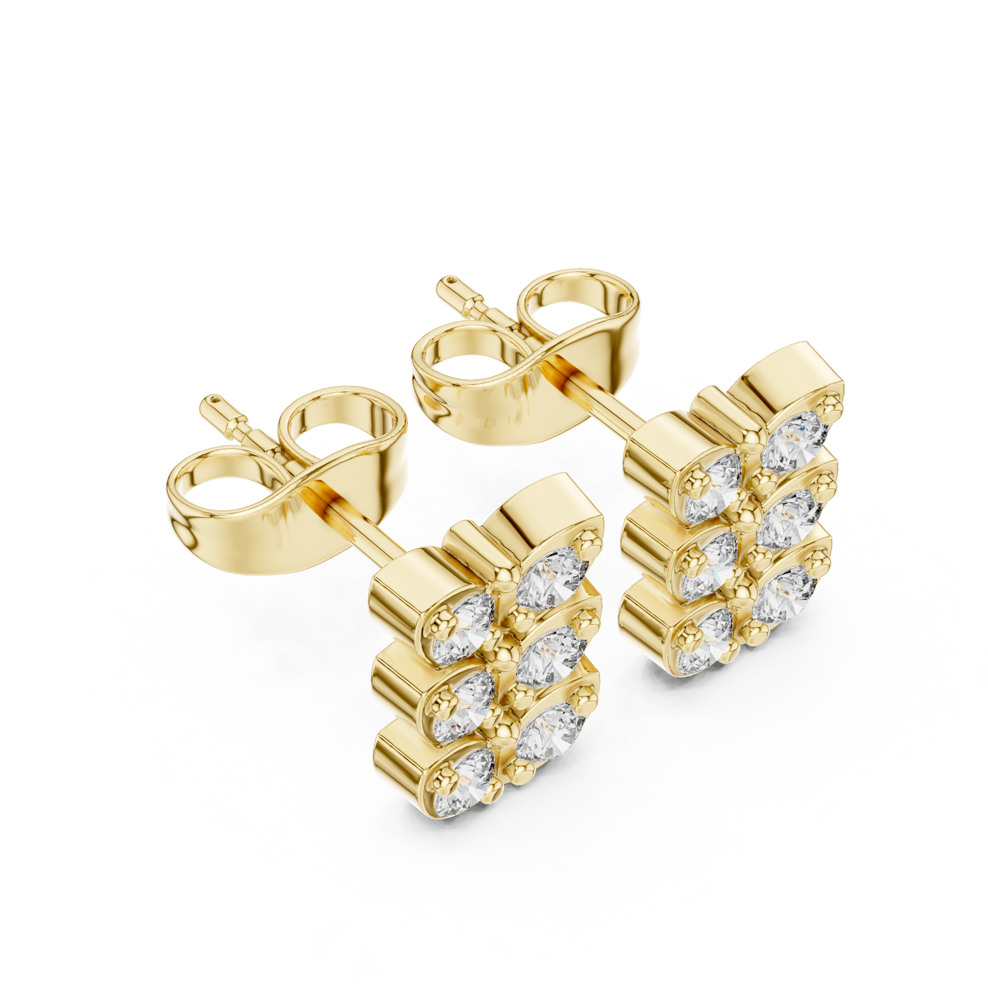 Verona Scallop Round Diamond Stud Earrings in Yellow Gold - Round Cut Lab Diamond Yellow Gold Ring