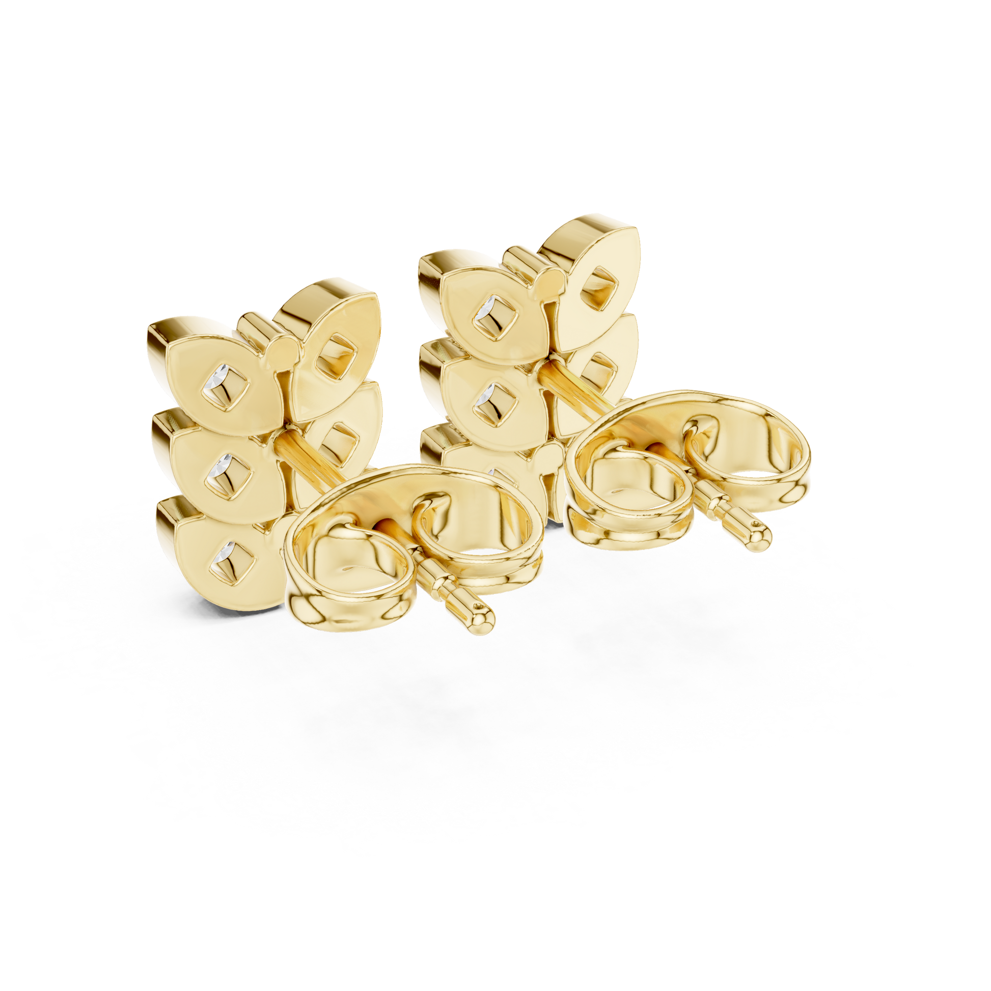 Verona Scallop Round Diamond Stud Earrings in Yellow Gold - Round Cut Lab Diamond Yellow Gold Ring