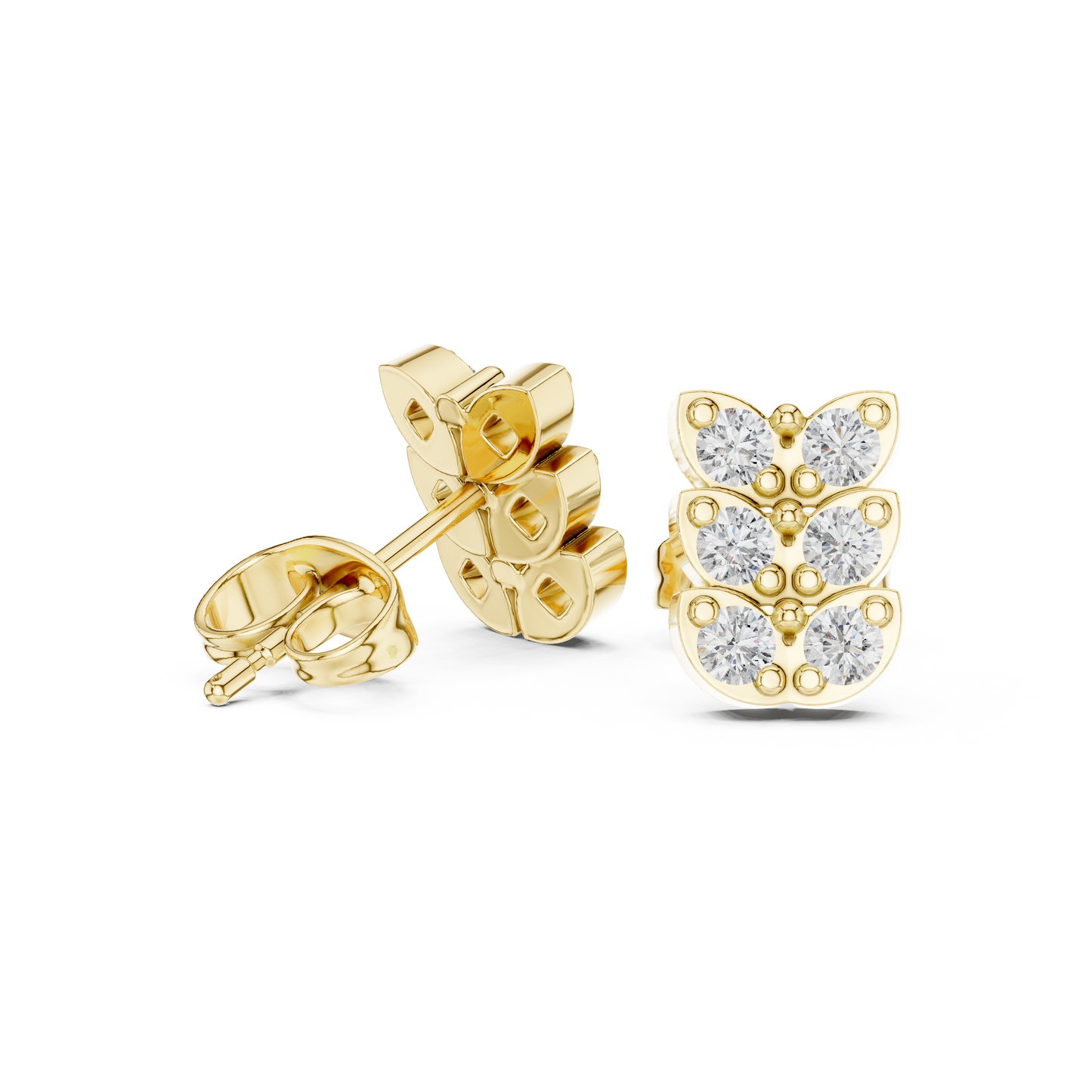 Verona Scallop Round Diamond Stud Earrings in Yellow Gold - Round Cut Lab Diamond Yellow Gold Ring