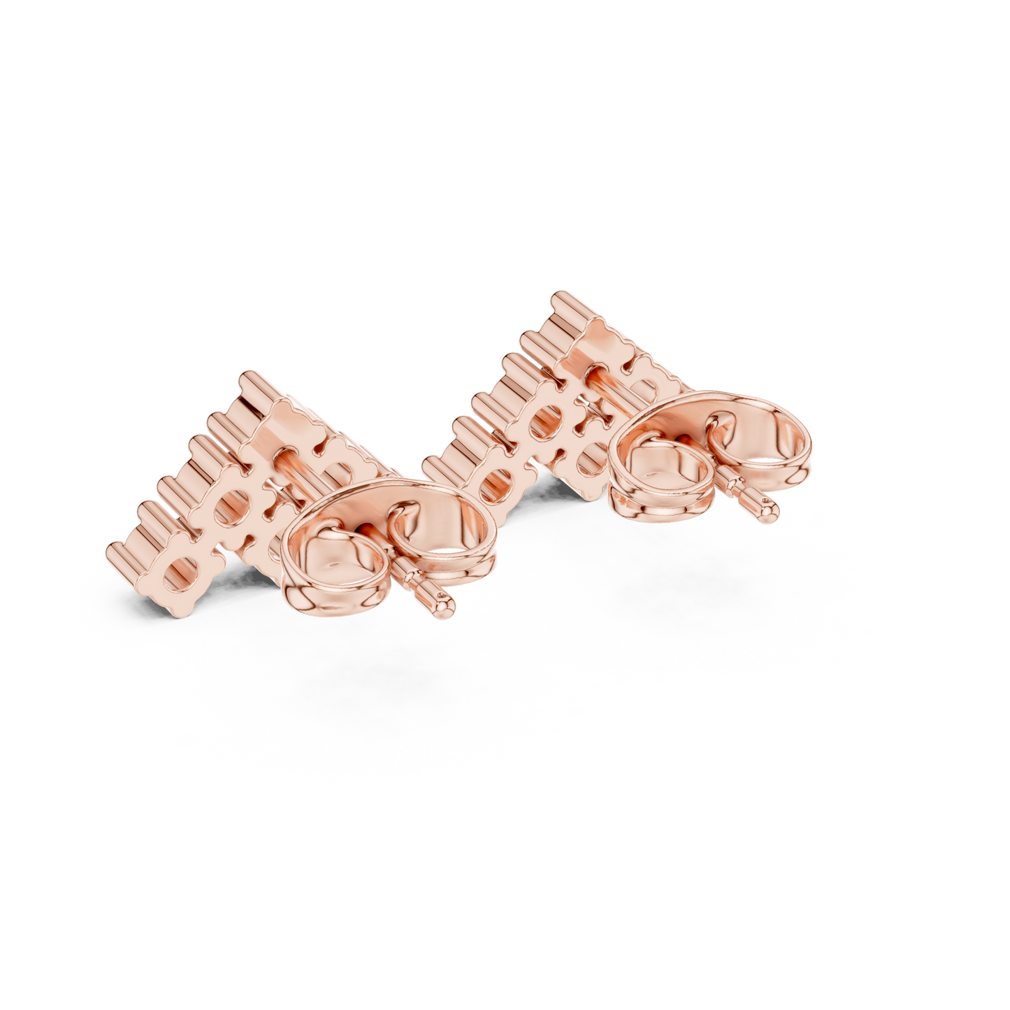 Triad Pyramid Round Diamond Stud Earrings in Rose Gold - Round Cut Lab Diamond Rose Gold Ring