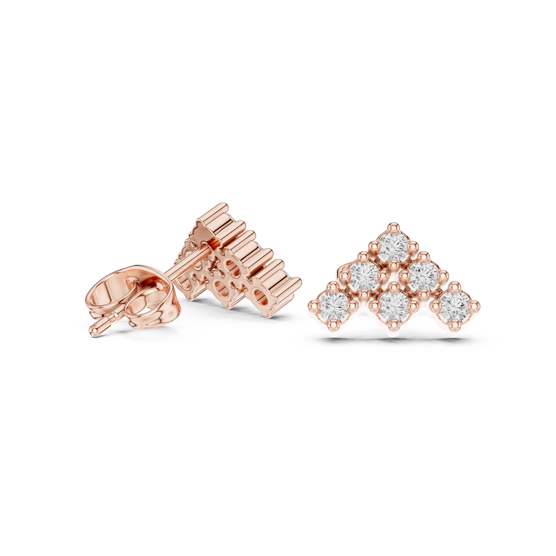 Triad Pyramid Round Diamond Stud Earrings in Rose Gold - Round Cut Lab Diamond Rose Gold Ring