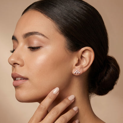 Triad Pyramid Round Diamond Stud Earrings in Rose Gold - Round Cut Lab Diamond Rose Gold Ring