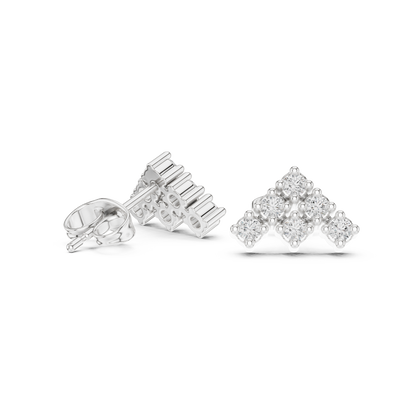 Triad Pyramid Round Diamond Stud Earrings in White Gold - Round Cut Lab Diamond White Gold Ring