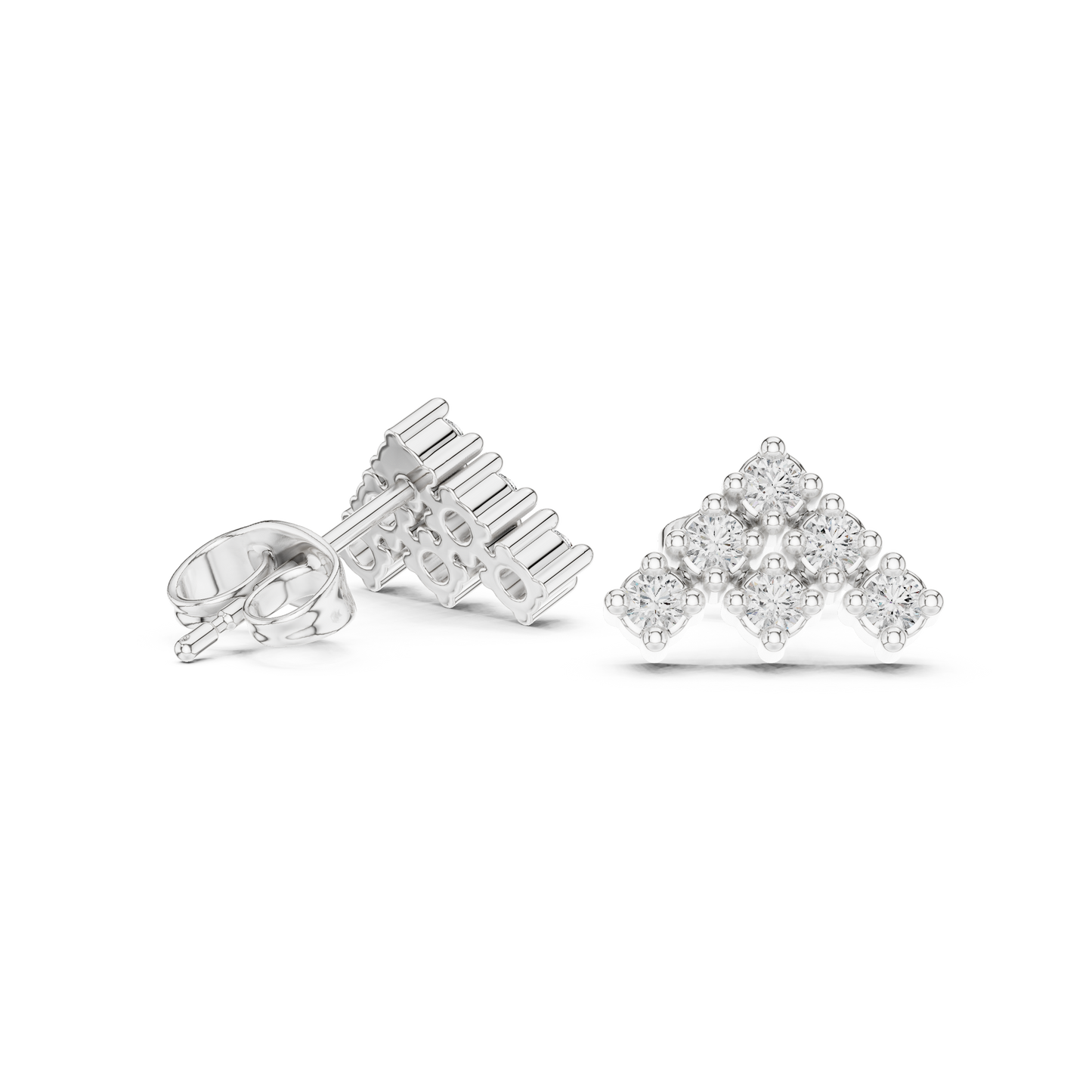 Triad Pyramid Round Diamond Stud Earrings in Silver - Round Cut Lab Diamond Silver Ring