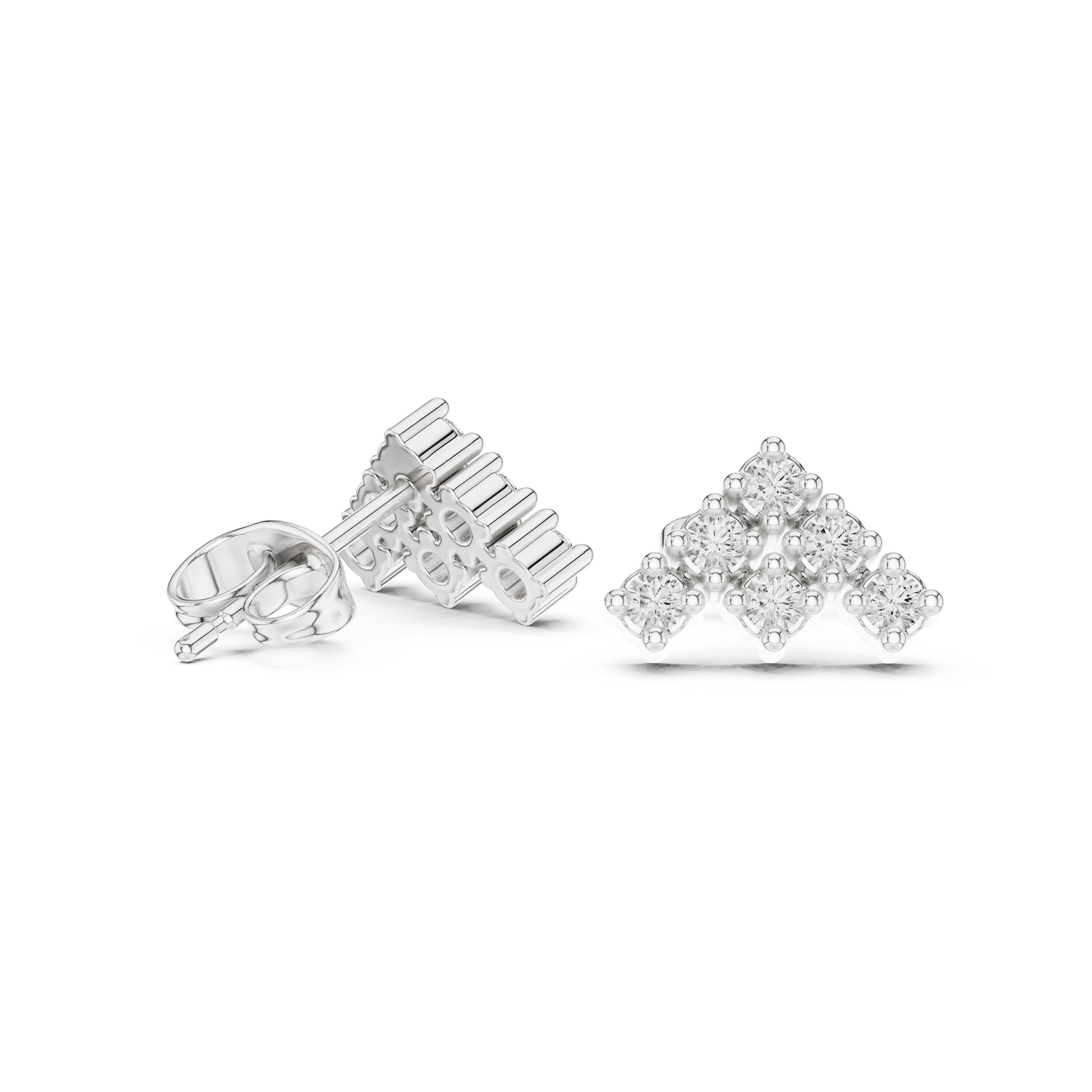 Triad Pyramid Round Diamond Stud Earrings in Silver - Round Cut Lab Diamond Silver Ring