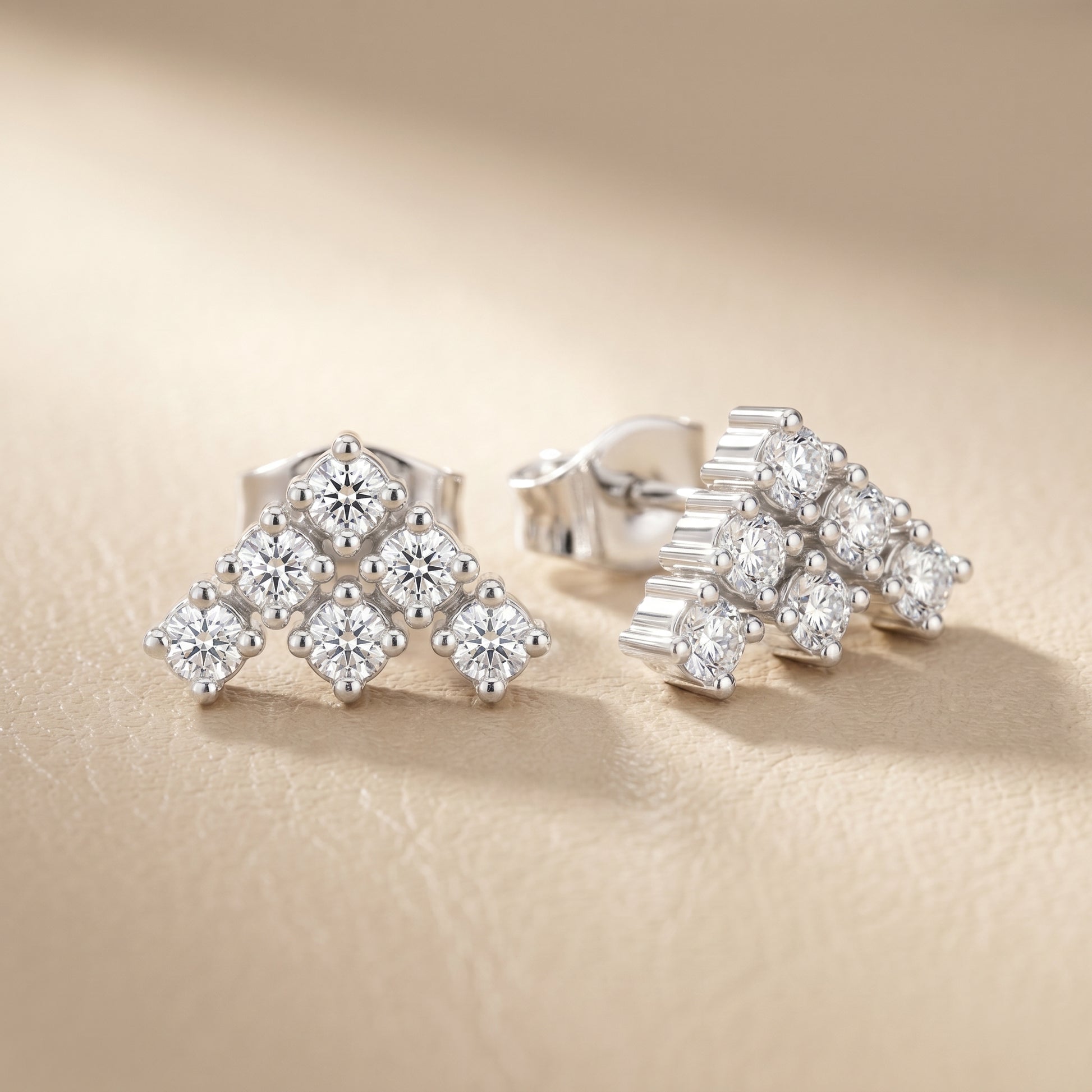 Triad Pyramid Round Diamond Stud Earrings in White Gold - Round Cut Lab Diamond White Gold Ring