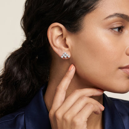 Triad Pyramid Round Diamond Stud Earrings in Platinum - Round Cut Lab Diamond Platinum Ring